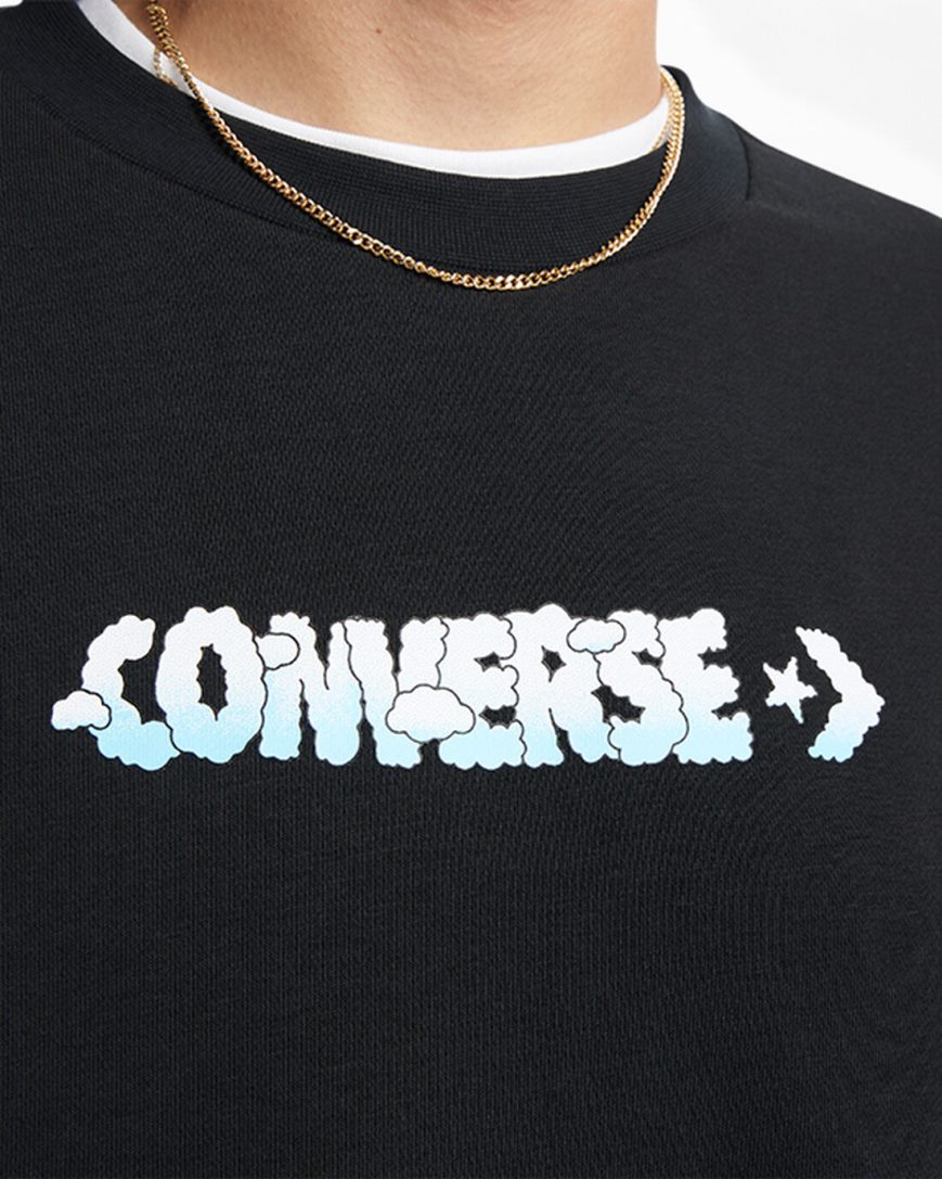 Pánské Mikiny Converse Cloud Grafická Long Sleeve Crew Černé | CZ GCAS20